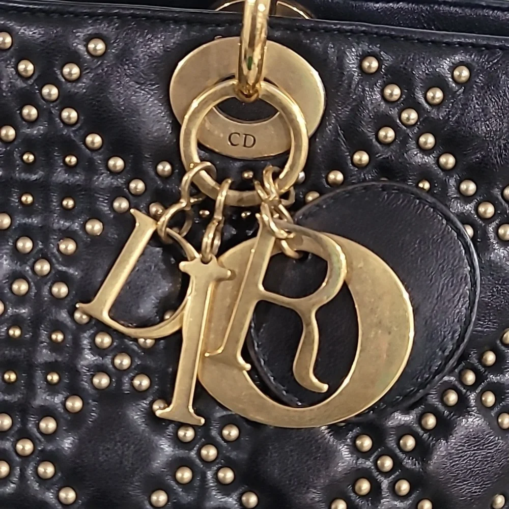 Christain Dior Lady Dior Black Studded Tote Handbag - Picture 4 of 16